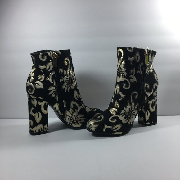 BAMBOO Namaste-05M Black & Gold Floral Women's Ankle Bootie Boots Size 6.5 - Picture 5 of 7